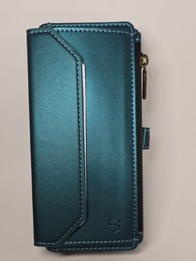S25 Edge Teal Wallet Phone Case Folio with Zipper Closure NWT